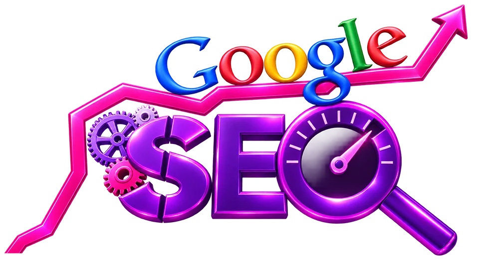 Sección de optimización SEO en Puerto Rico con Google, SEO, engranajes, lupa y gráfica de crecimiento para posicionamiento web.