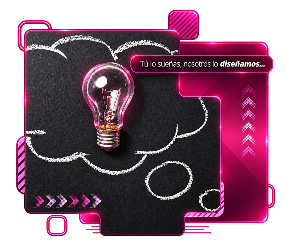 Página de inicio de diseño web en Puerto Rico con bombilla sobre pizarra, concepto creativo y mensaje de diseño personalizado.